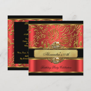 Elegant Burnt Orange Red Gold Damask Pearl Party Invitation