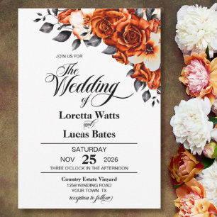 Elegant Burnt Orange Rose Floral Wedding Invitation