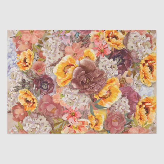 Elegant Burnt Orange Rust Cream Floral   Tissue Paper (Front)