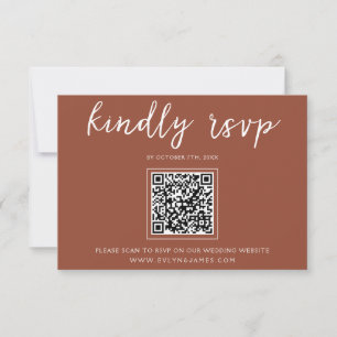 Elegant Burnt Orange Script QR Code Boho Wedding  RSVP Card
