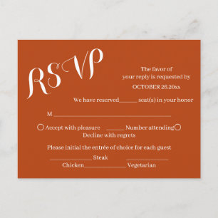 Elegant Burnt Orange Script Wedding RSVP Card