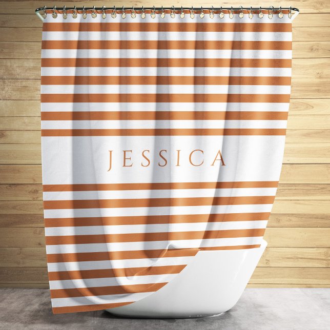Elegant Burnt Orange Striped Pattern  Shower Curtain (Elegant Burnt Orange Striped Pattern Shower Curtain)