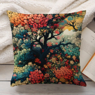 Elegant Burnt Orange Teal Gold Nature Chinoiserie Cushion
