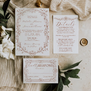 Elegant Burnt Orange Terracotta Boho Chic Wedding Invitation