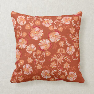 Elegant Burnt Orange Terracotta Floral Pattern Cushion