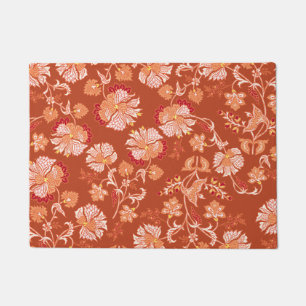 Elegant burnt orange terracotta floral pattern doormat
