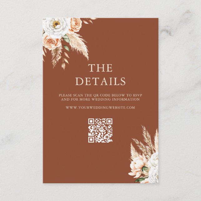Elegant Burnt Orange Terracotta Floral Wedding Enclosure Card (Front)
