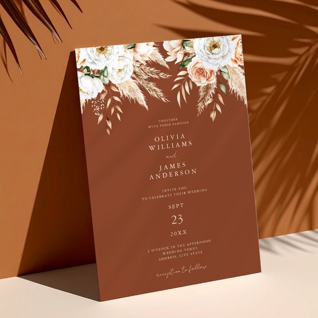 Elegant Burnt Orange Terracotta Floral Wedding  Invitation (Creator Uploaded)