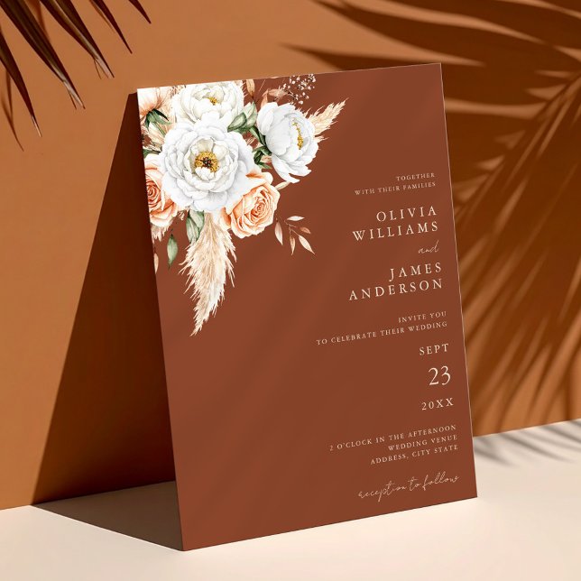 Elegant Burnt Orange Terracotta Floral Wedding  Invitation (Creator Uploaded)