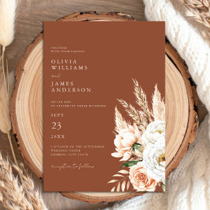 Elegant Burnt Orange Terracotta Floral Wedding  Invitation