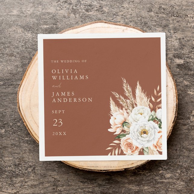 Elegant Burnt Orange Terracotta Floral Wedding  Napkin (Creator Uploaded)
