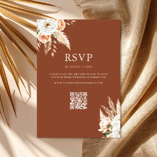 Elegant Burnt Orange Terracotta Floral Wedding RSVP Card