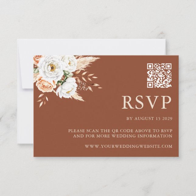 Elegant Burnt Orange Terracotta Floral Wedding RSVP Card (Front)