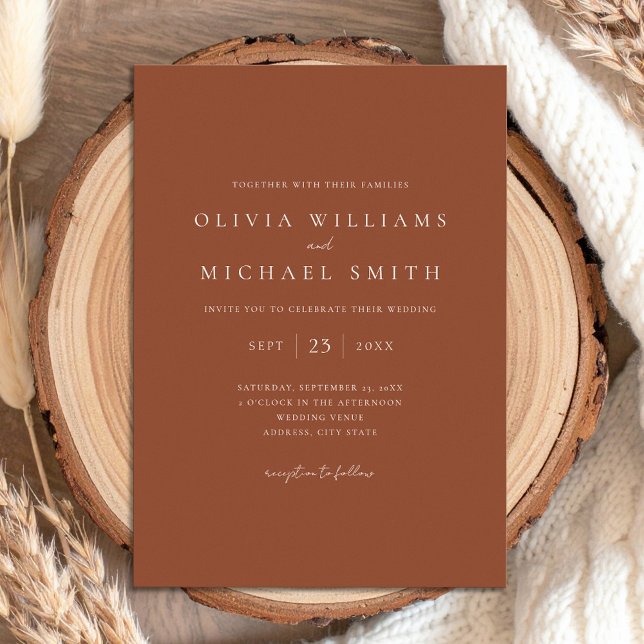 Elegant Burnt Orange Terracotta Minimalist Wedding Invitation (Creator Uploaded)