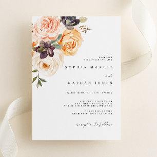 Elegant Burnt Orange Watercolor Florals Wedding Invitation
