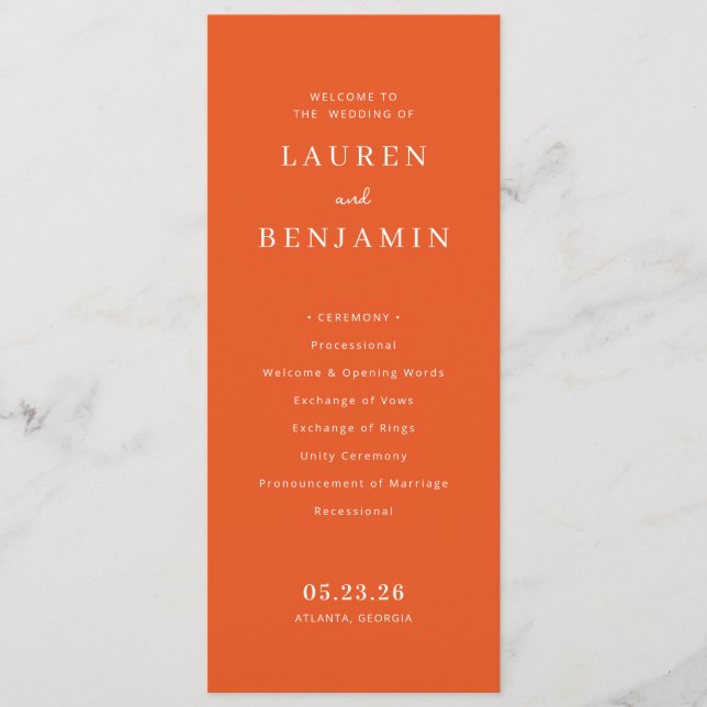 Elegant Burnt Orange Wedding Ceremony Program (Front)