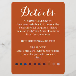 Elegant Burnt Orange Wedding Details Accommodation Program
