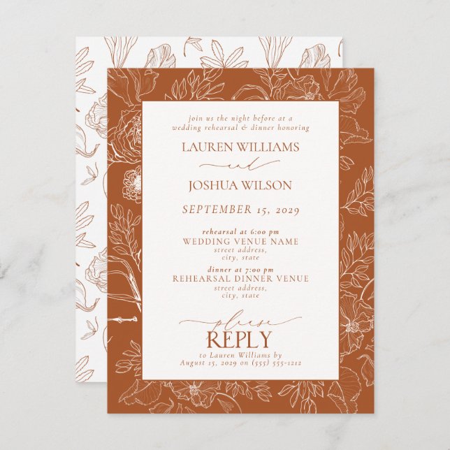 Elegant Burnt Orange Wedding Rehearsal Dinner Invitation (Front/Back)
