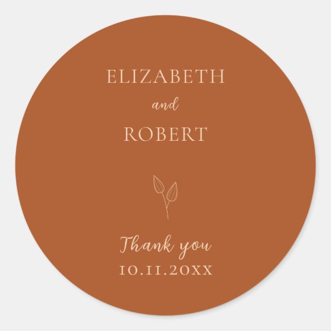 Elegant Burnt Orange Wedding Terracotta Simple Classic Round Sticker (Front)