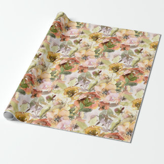 Elegant Burnt Orange Yellow Fall Autumn Floral Wrapping Paper