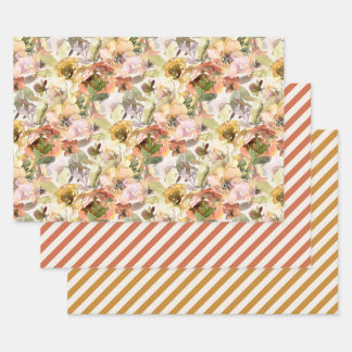 Elegant Burnt Orange Yellow Fall Autumn Floral Wrapping Paper Sheet