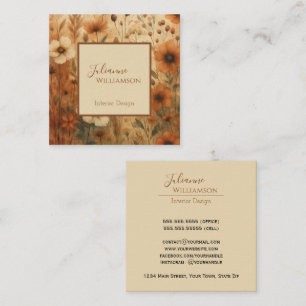Elegant Burnt Sienna Boho Chic Watercolor Floral Square Business Card