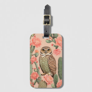 Elegant Burrowing Owl And Cactuses Luggage Tag