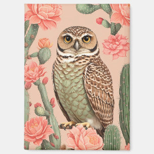 Elegant Burrowing Owl And Cactuses Magnet