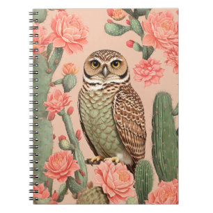 Elegant Burrowing Owl And Cactuses Notebook