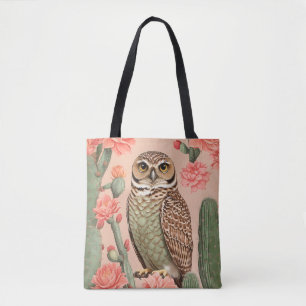 Elegant Burrowing Owl And Cactuses Tote Bag