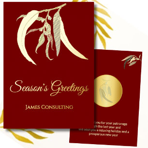 Elegant Business Botanical Christmas Red Gold Foil Holiday Card
