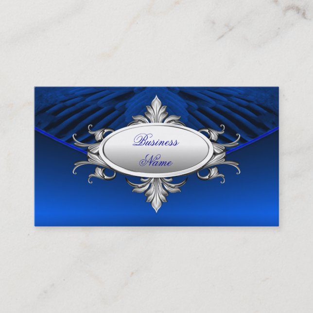 Elegant Business Card Art Deco Blue Silver Plaque (Front)