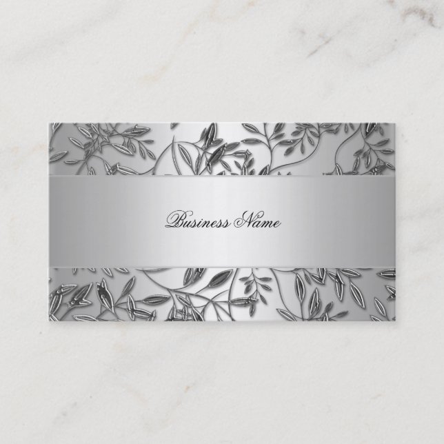 Elegant Business Card Floral Silver Plaque (Front)