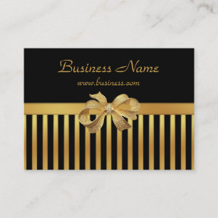 Elegant Business Card Gold Black Stripe Gold Bow