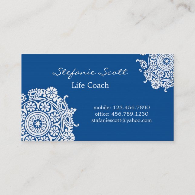 Elegant Business Card in Royal Blue and White (Front)