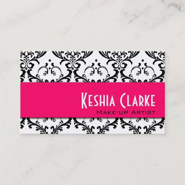Elegant Business Card Pink Damask (Front)