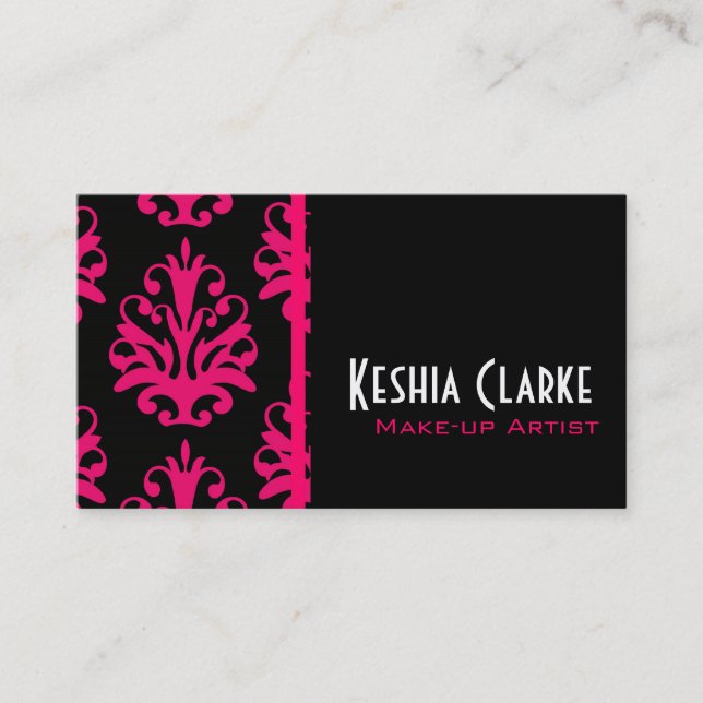 Elegant Business Cards Pink Damask (Front)