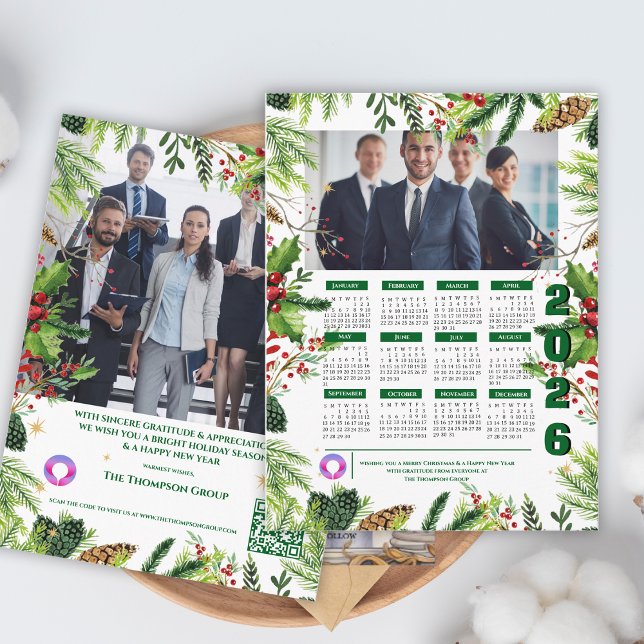Elegant Business Christmas Corporate 2026 Calendar Holiday Postcard (Elegant Business Christmas Corporate 2026 Calendar Holiday Postcard)