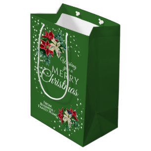Elegant Business Christmas Poinsettia Floral Medium Gift Bag