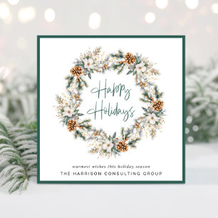 Elegant Business Christmas Wreath Watercolor Holiday Card