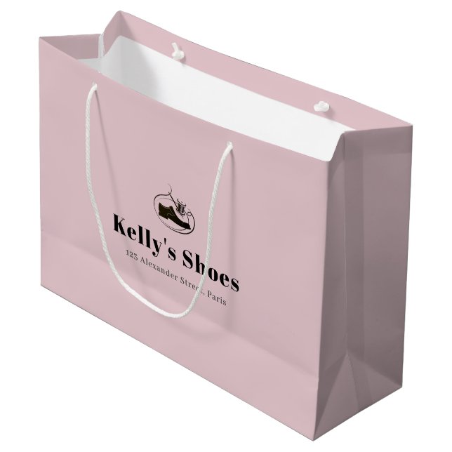 Elegant Business Custom Logo Shopping Pink Large Gift Bag (Front Angled)