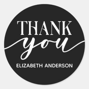 Elegant Business Customer Black White Thank You  Classic Round Sticker
