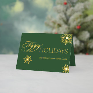 Elegant Business Dark Green Snowflake Gold Foil Holiday Card