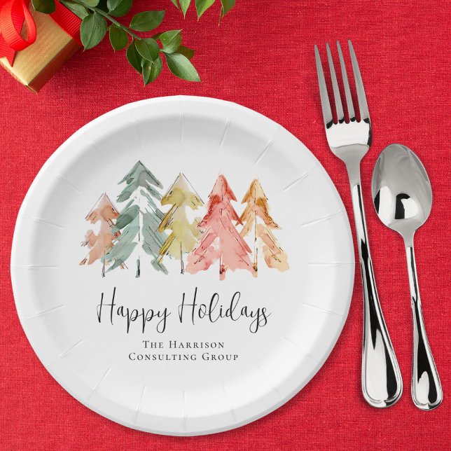 Elegant Business Happy Holidays Christmas Party Paper Plate (Creator Uploaded)