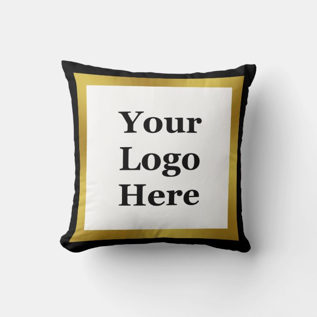 Elegant Business Logo Black White and Gold  Cushion (Front)