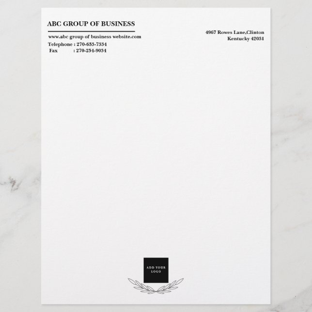 Elegant  Business Logo Blank Custom Letterhead (Front)
