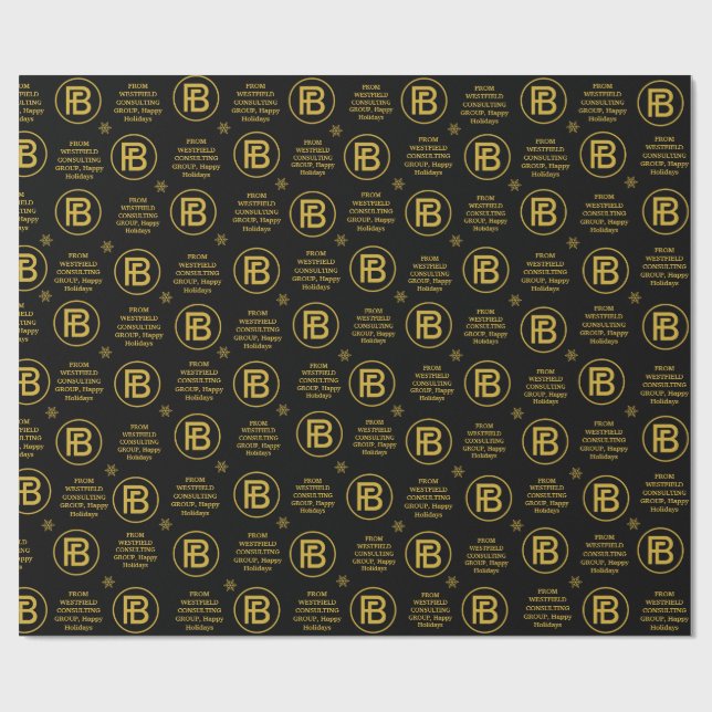  Elegant Business Logo Holiday Black & Gold Luxury Wrapping Paper (Flat)