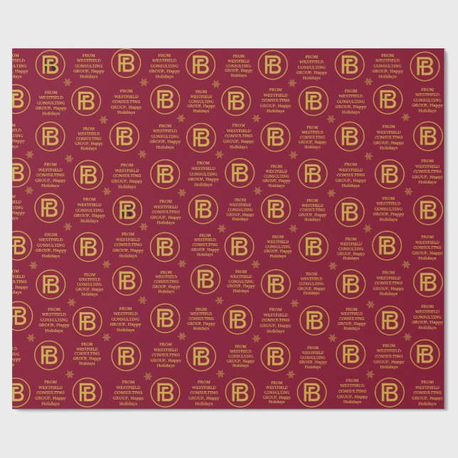  Elegant Business Logo Holiday Burgundy and Gold  Wrapping Paper (Flat)