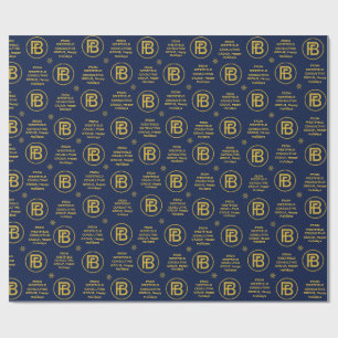  Elegant Business Logo Holiday Navy Blue and Gold  Wrapping Paper