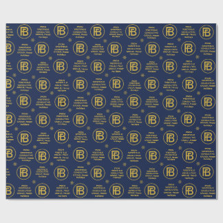 Elegant Business Logo Holiday Navy Blue and Gold Wrapping Paper